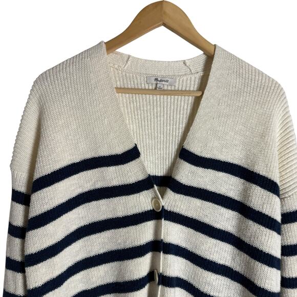 Madewell V-Neck Button-Front Ivory Striped Oversized Cardigan Sweater Size Small - Picture 3 of 10